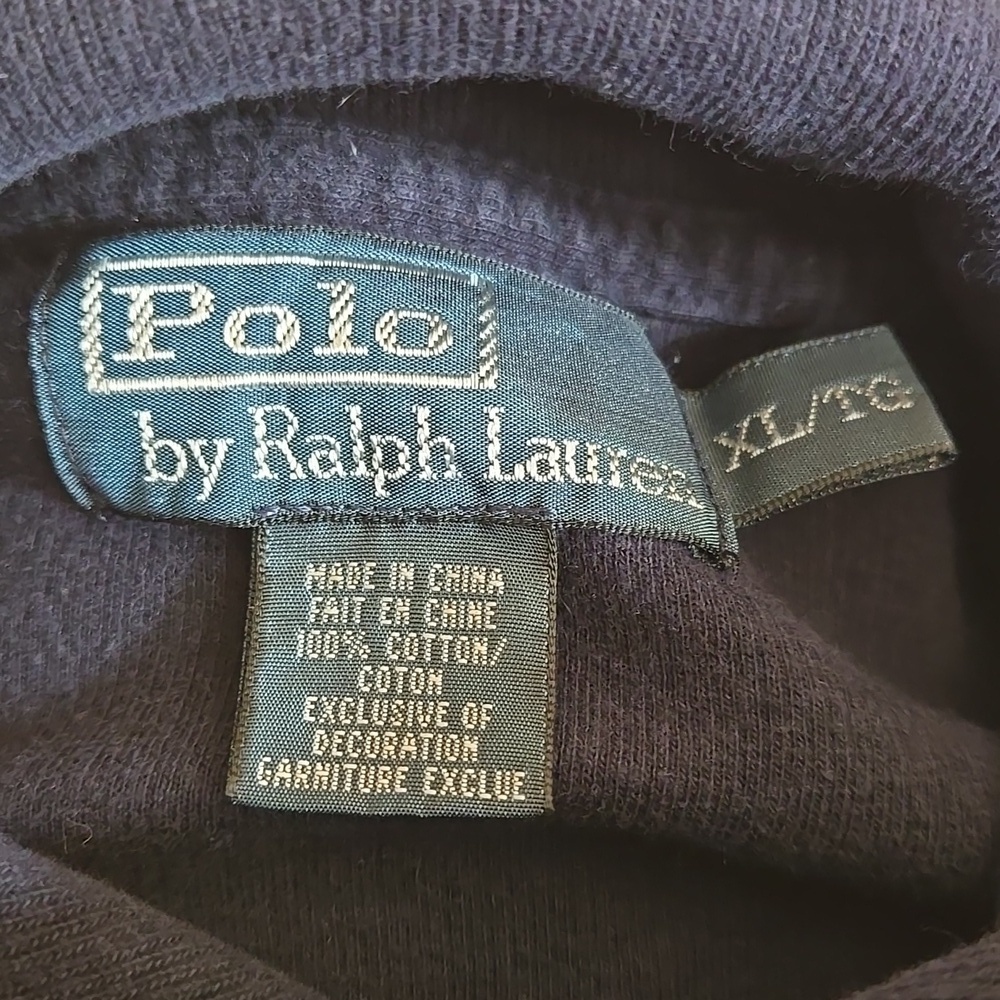 Ralph Lauren Dark Blue Pullover with Red Emblem Shawl Funnel Neck Mens XL Navy - Picture 3 of 8